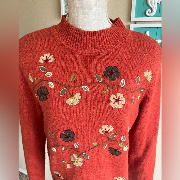 ALFRED DUNNER VINTAGE EMBROIDERED FLOWER BEADED AUTUMN SWEATER WOOL BLEND SZ PM - Picture 5 of 15